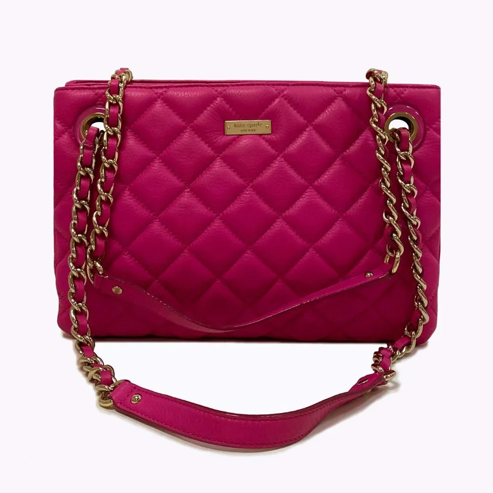 Kate Spade Gold Coast Maryanne Quilted Leather Shoulder Bag Pink Gold Chain